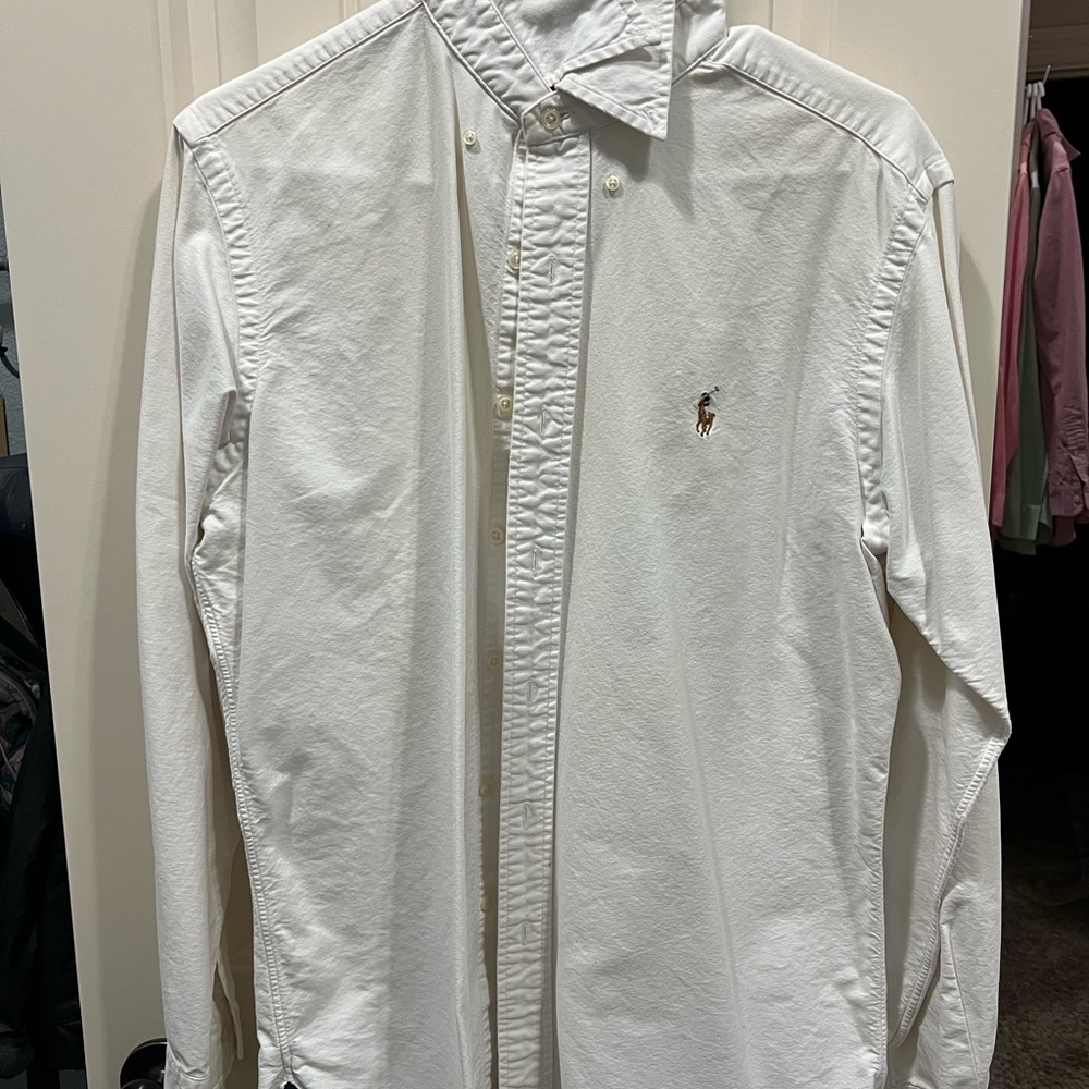 Ralph Lauren White Casual Button Down Shirt, Men’s Medium, Classic Fit